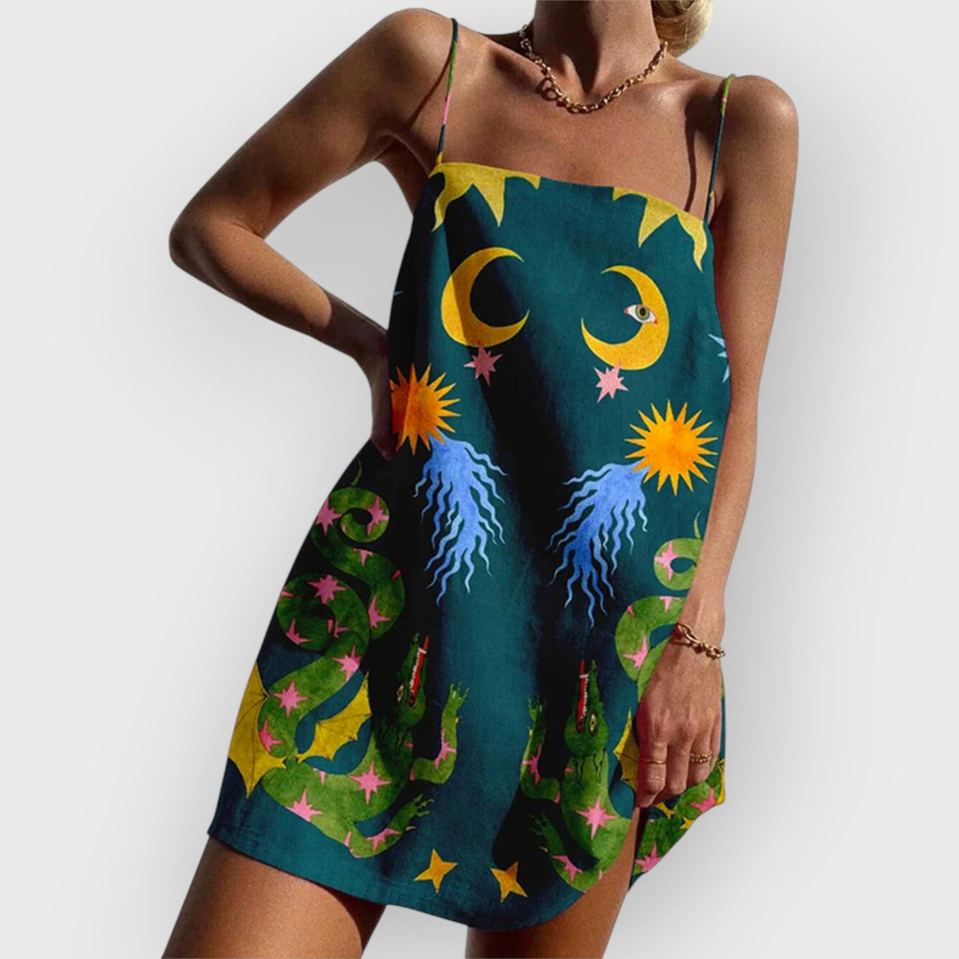 Chic Abstract Print Chain Mini Dress