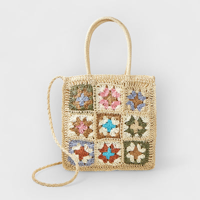 Colored Flower Woven Straw Bag