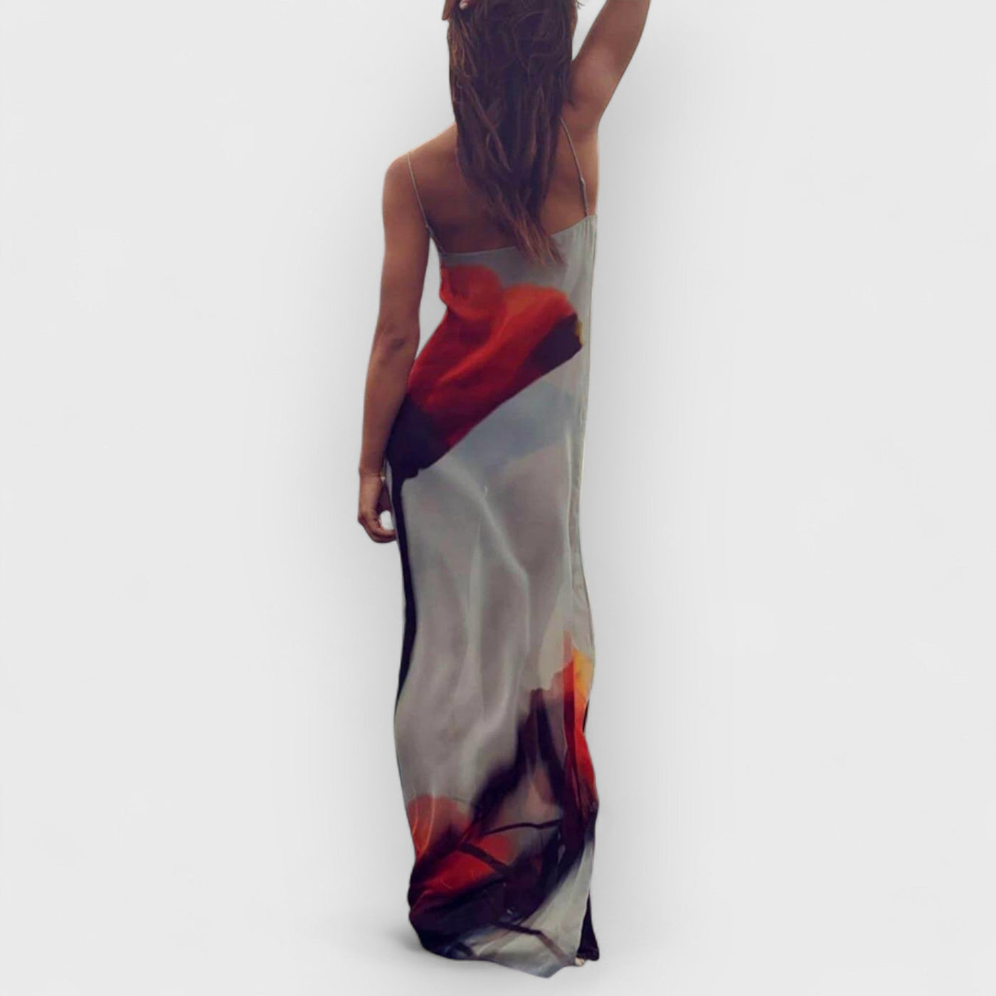 Vacation Abstract Tulip Print Slip H-Line Maxi Dress
