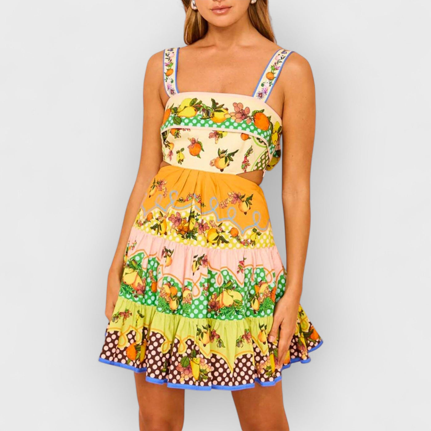 Summer MulticolorLemon Preated Hem Mini Dress