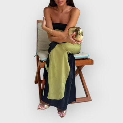 Fashion Contrast Sleeveless Off Shoulder Printed Maxi Dress