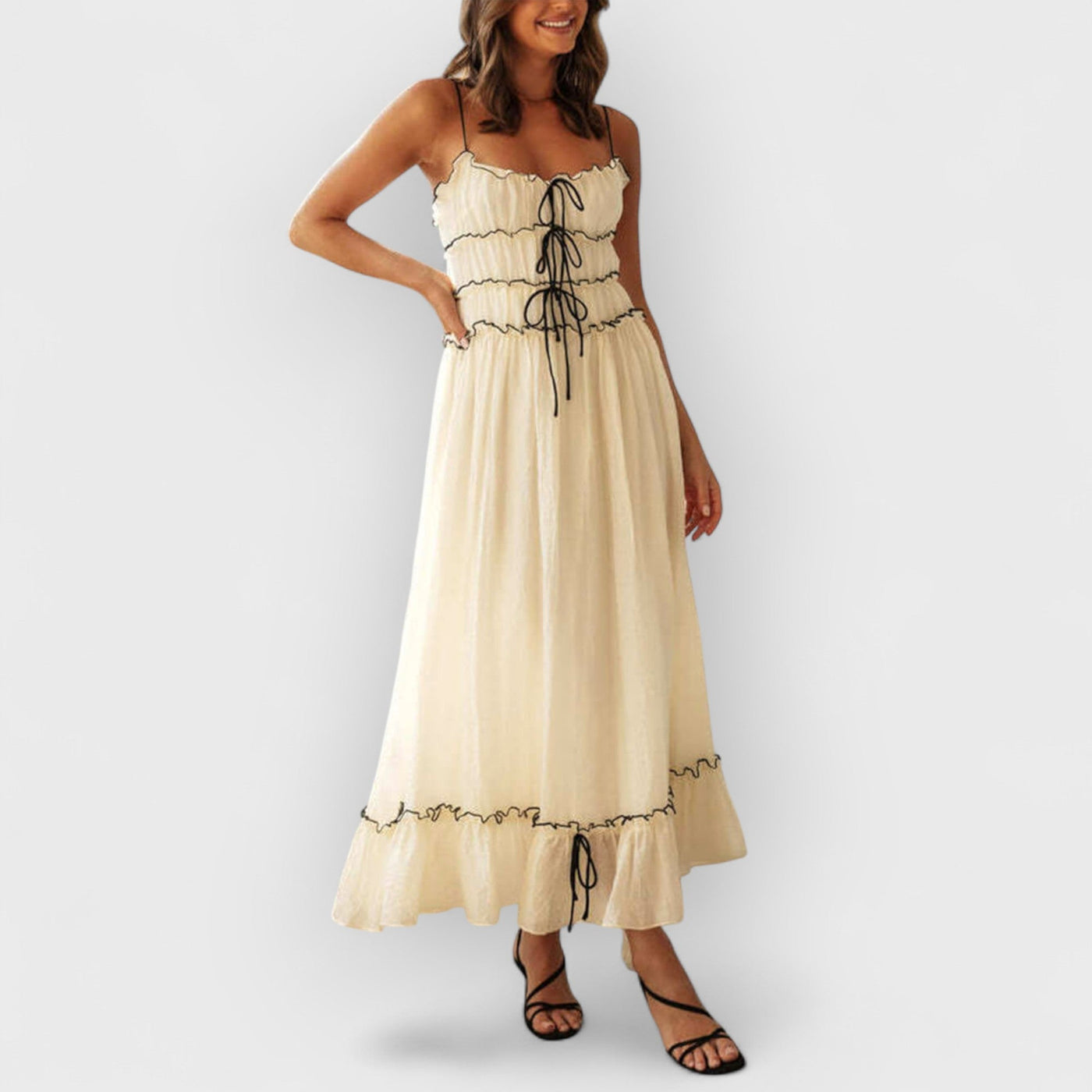 Elegant Off-Shoulder Strap Patchwork Dress