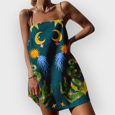 Chic Abstract Print Chain Mini Dress
