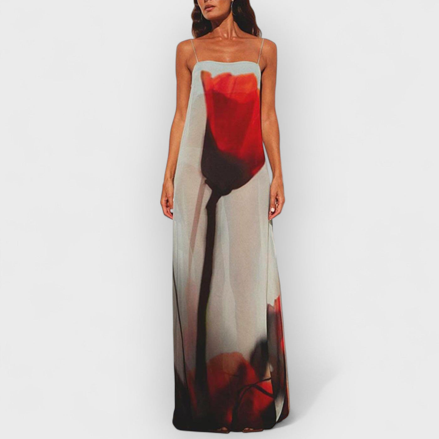 Vacation Abstract Tulip Print Slip H-Line Maxi Dress