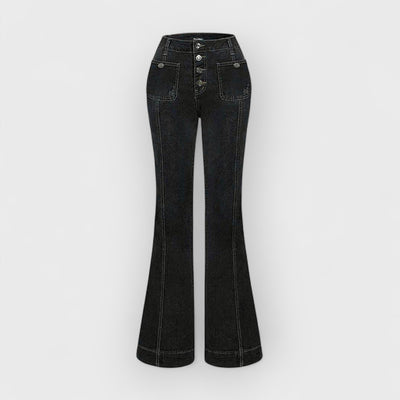 Stylish High-Waisted Patchwork Flared Jeans