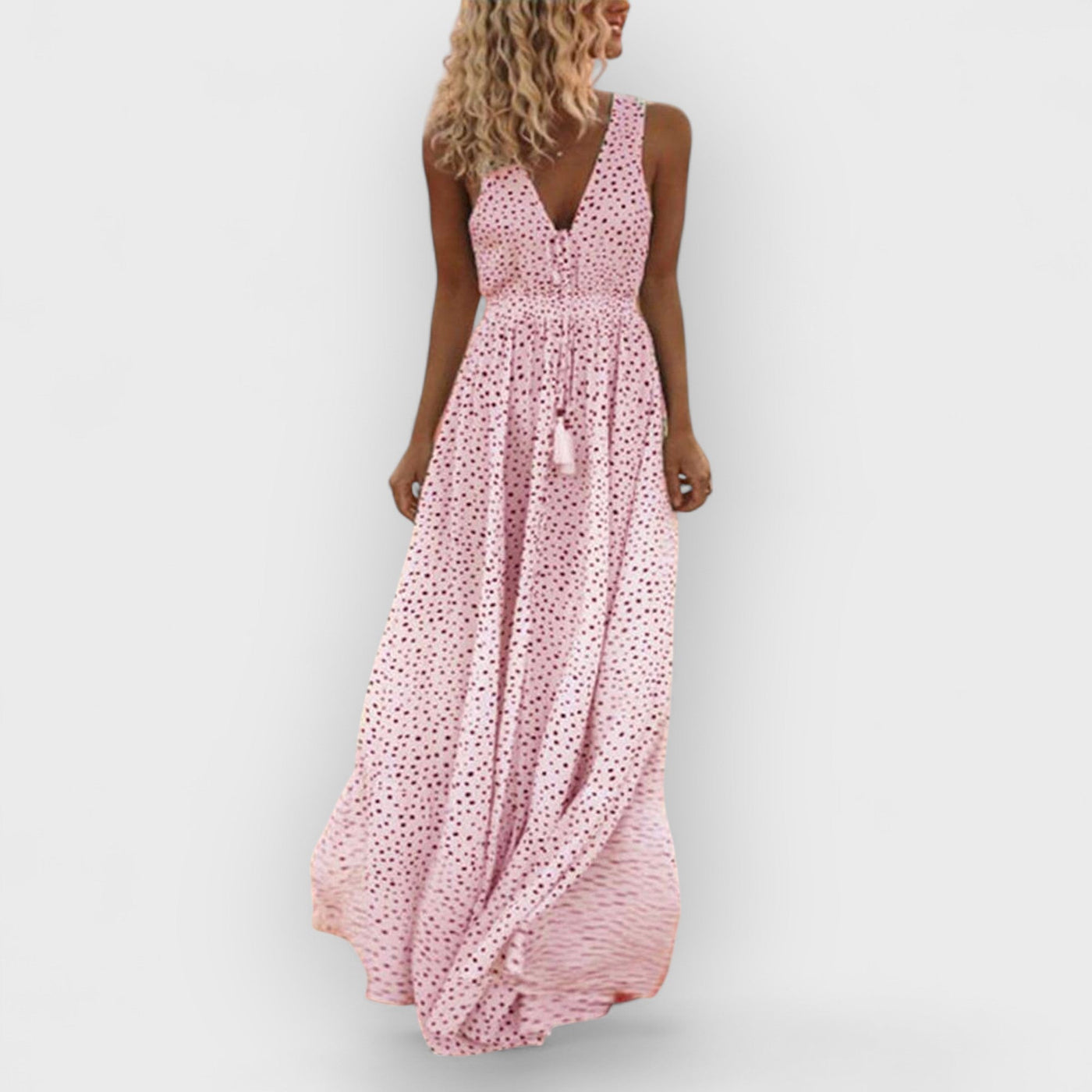 Bohemian V-Neck Sleeveless Polka-Dot Maxi Dress
