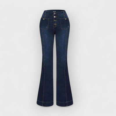 Stylish High-Waisted Patchwork Flared Jeans