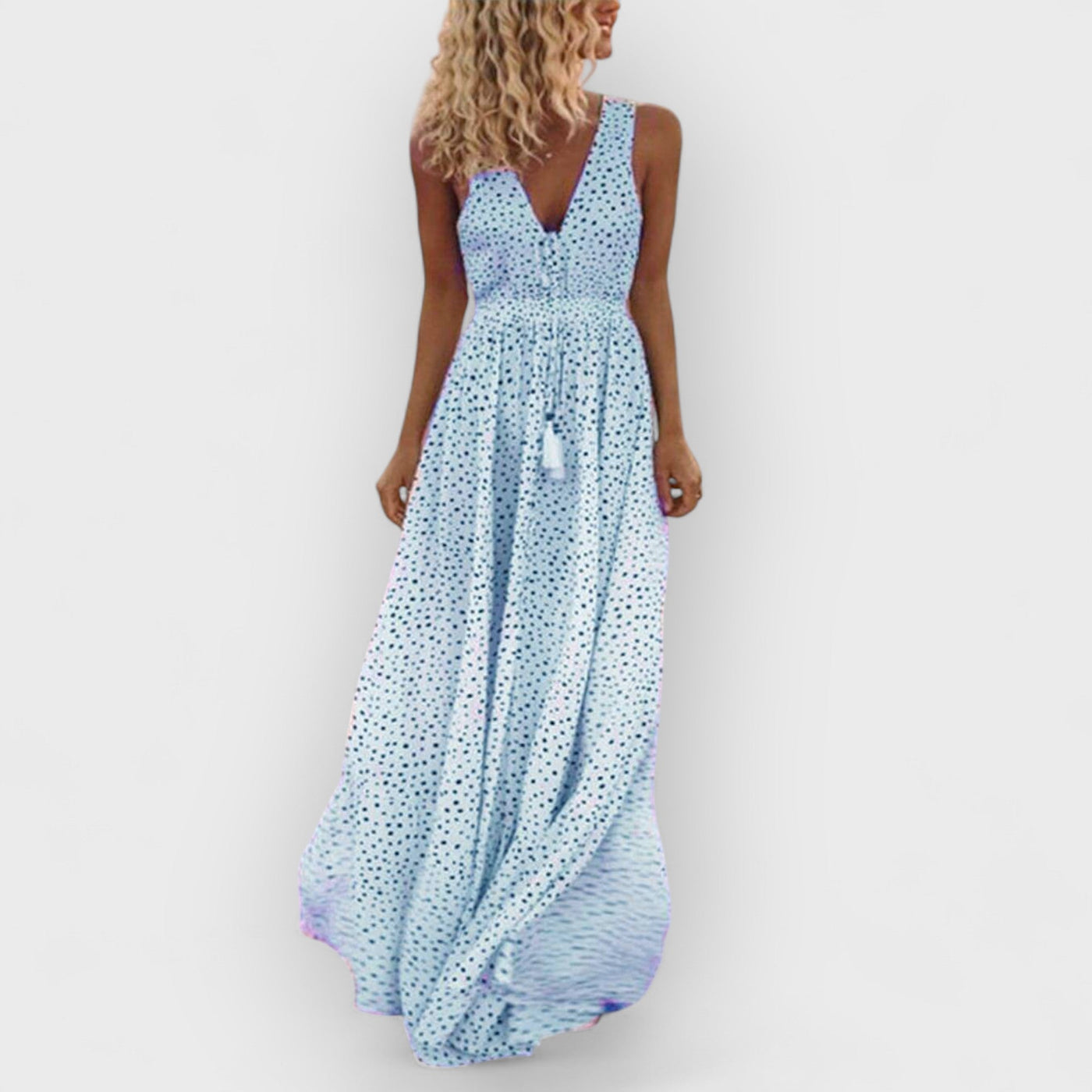 Bohemian V-Neck Sleeveless Polka-Dot Maxi Dress
