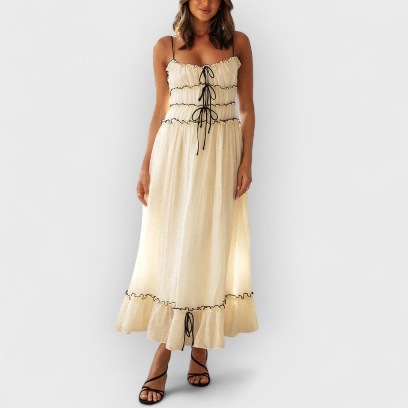 Elegant Off-Shoulder Strap Patchwork Dress