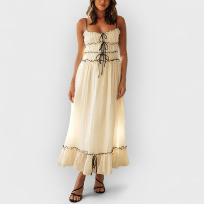 Elegant Off-Shoulder Strap Patchwork Dress