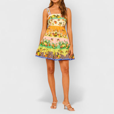 Summer MulticolorLemon Preated Hem Mini Dress