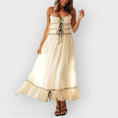 Elegant Off-Shoulder Strap Patchwork Dress