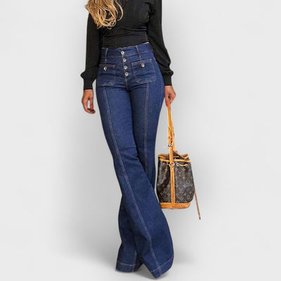 Stylish High-Waisted Patchwork Flared Jeans