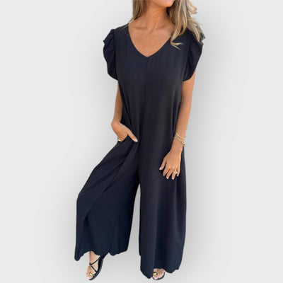 Leopard Print V-Neck Jumpsuit With Front Pockets