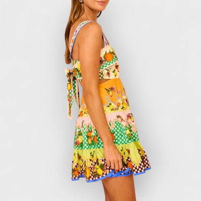 Summer MulticolorLemon Preated Hem Mini Dress