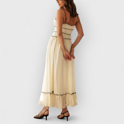 Elegant Off-Shoulder Strap Patchwork Dress
