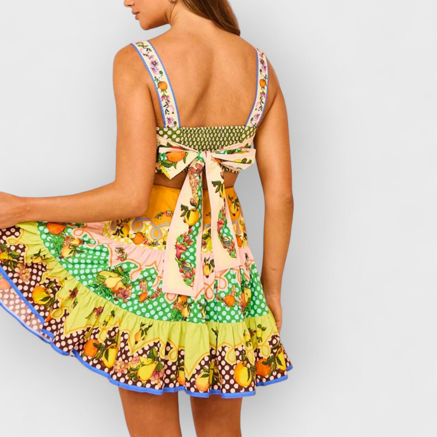 Summer MulticolorLemon Preated Hem Mini Dress