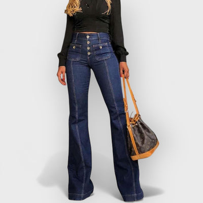 Stylish High-Waisted Patchwork Flared Jeans