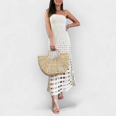Cutout Patchwork Off Shoulder Maxi Dress