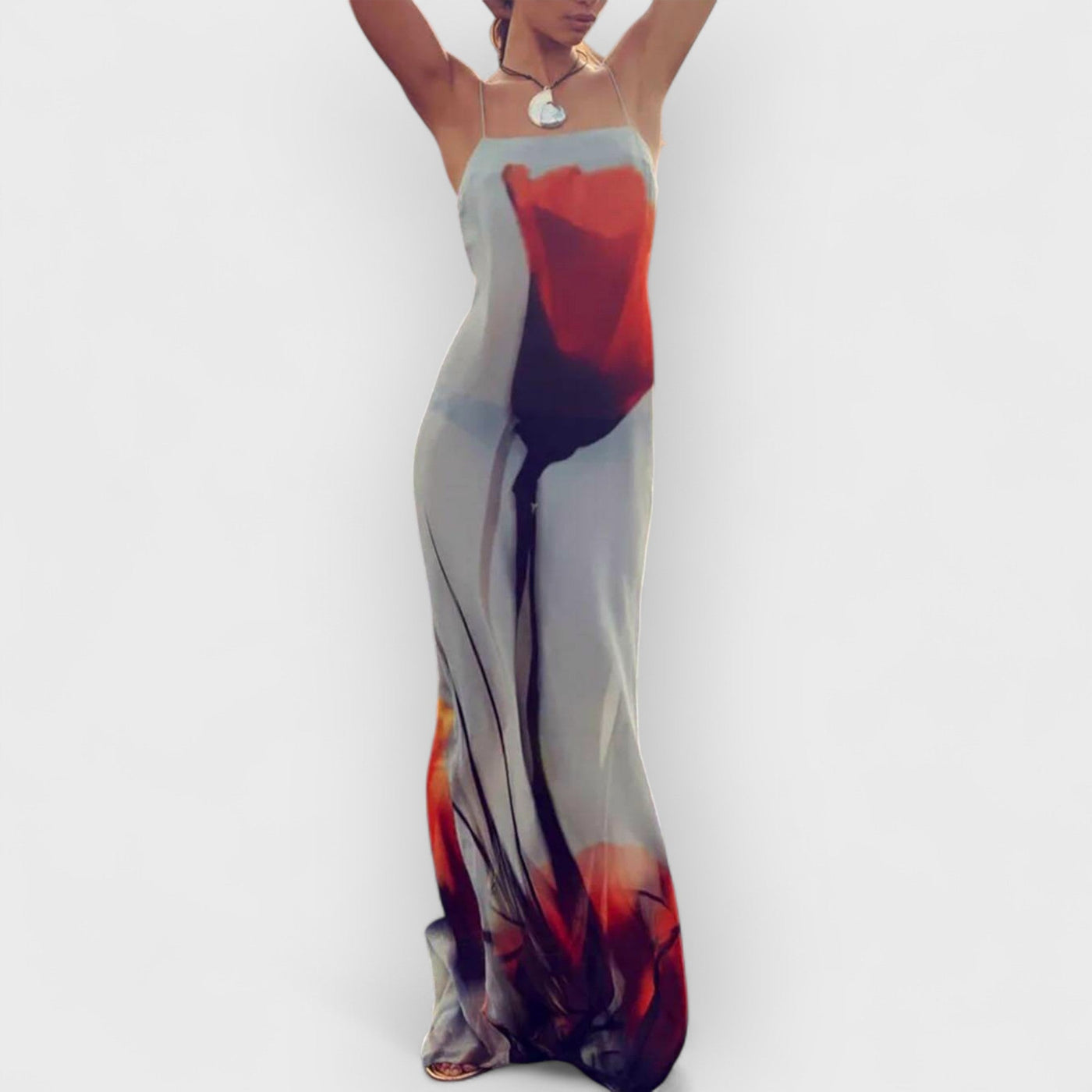 Vacation Abstract Tulip Print Slip H-Line Maxi Dress