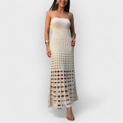 Cutout Patchwork Off Shoulder Maxi Dress