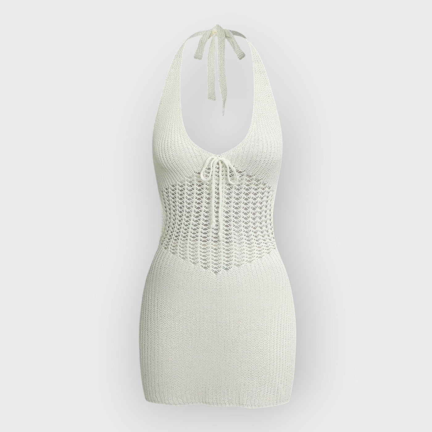 Halter Crochet Waist Backless Knit Mini Dress