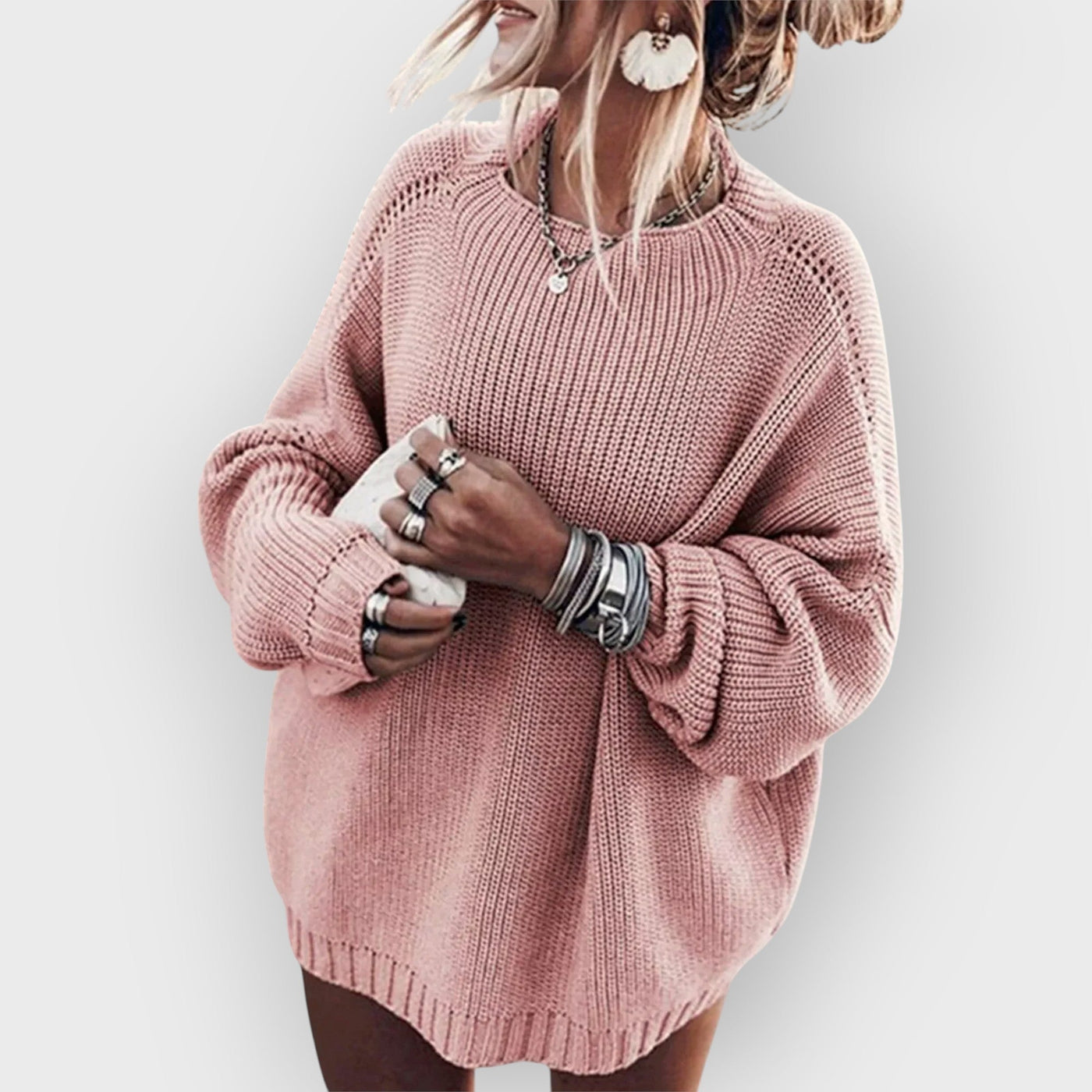 Oversized Knit Batwing Sweater & Ruffled Mini Skirt Set