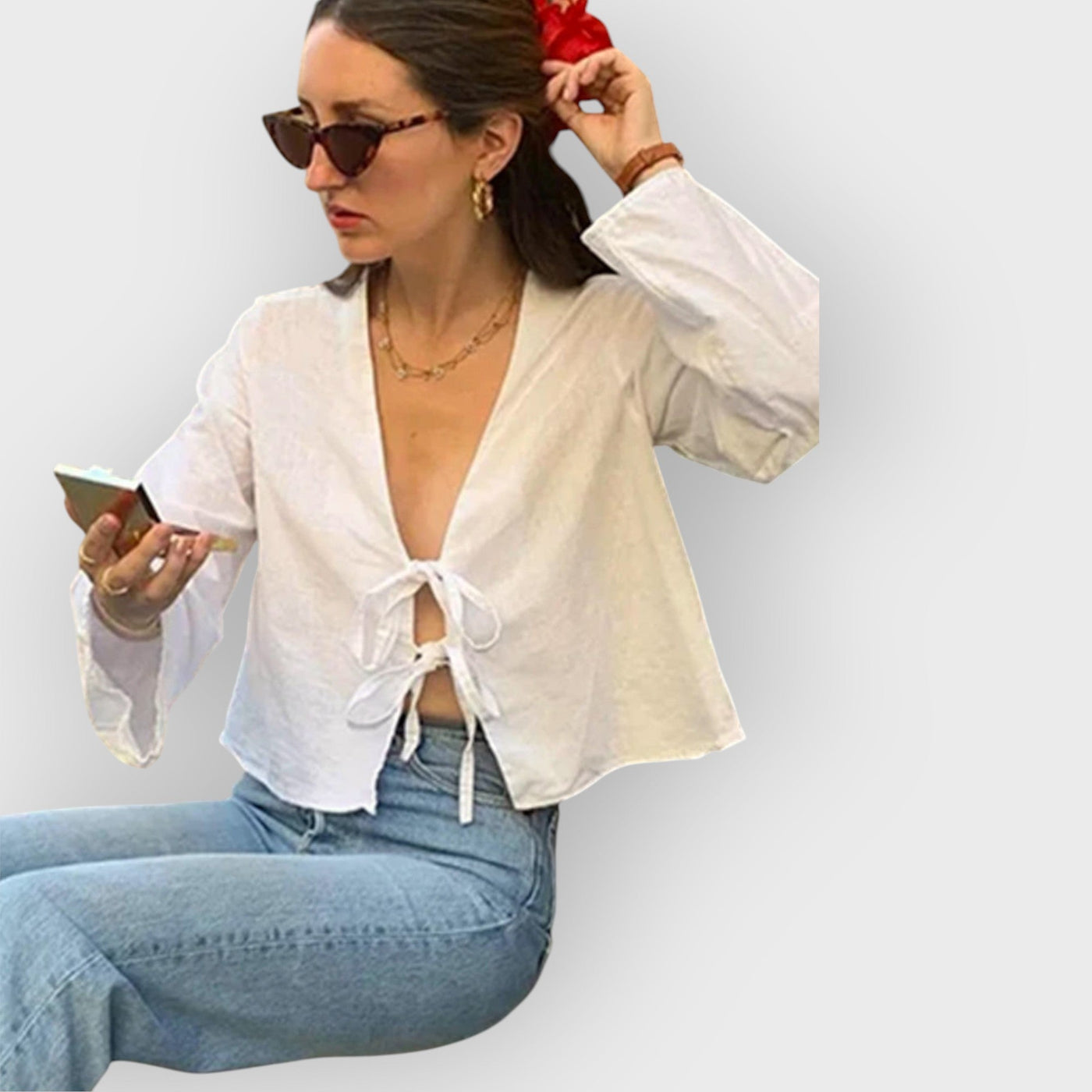 Elegant Backless Women's Blouse with Puff Sleeves and Square Collar