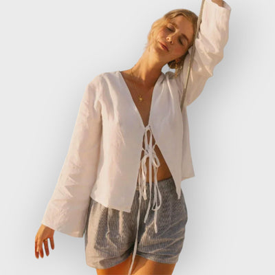 Elegant Backless Women's Blouse with Puff Sleeves and Square Collar
