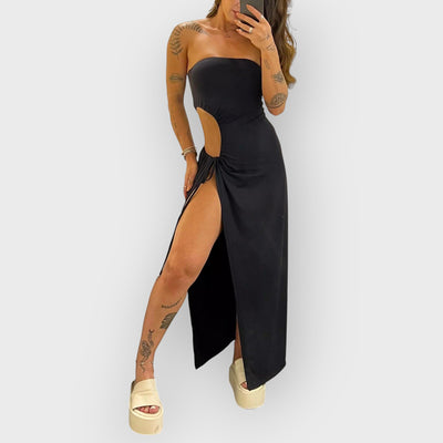 Bandeau Side Slit Tie Bodysuit Dress