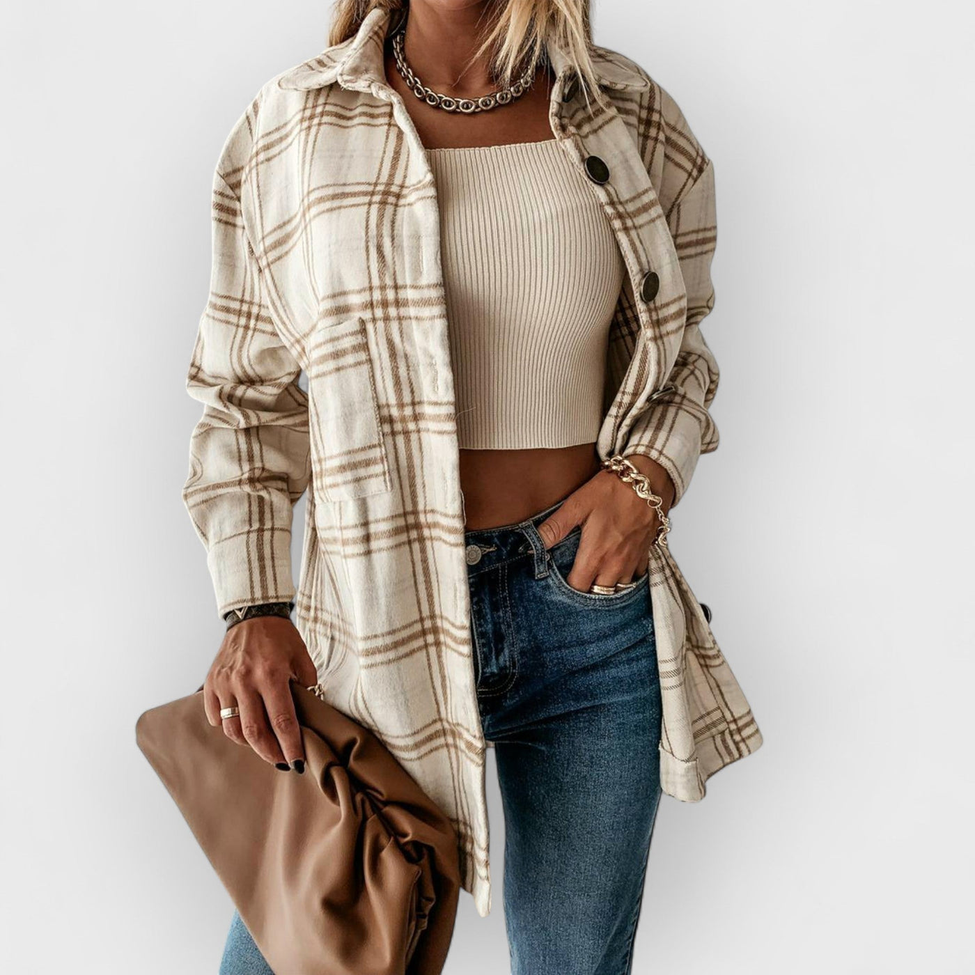 Plaid Casual Brushed Wool Cardigan Jacket