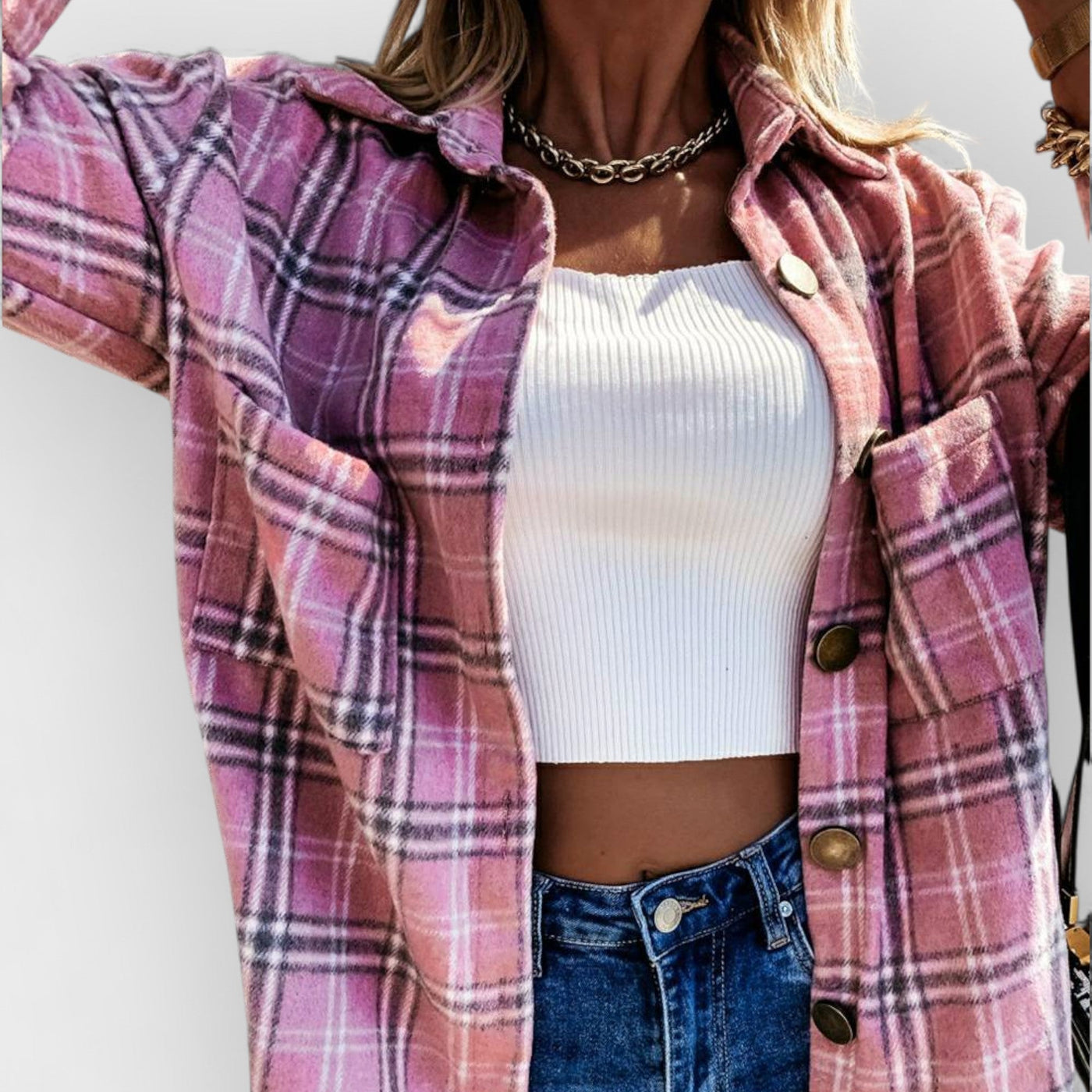Plaid Casual Brushed Wool Cardigan Jacket