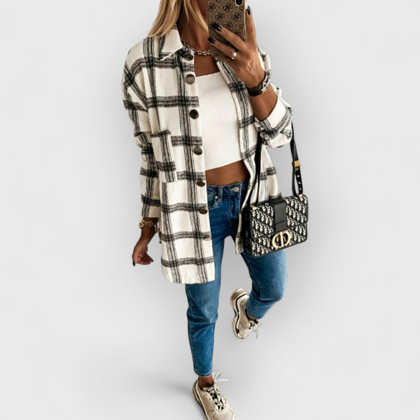 Plaid Casual Brushed Wool Cardigan Jacket
