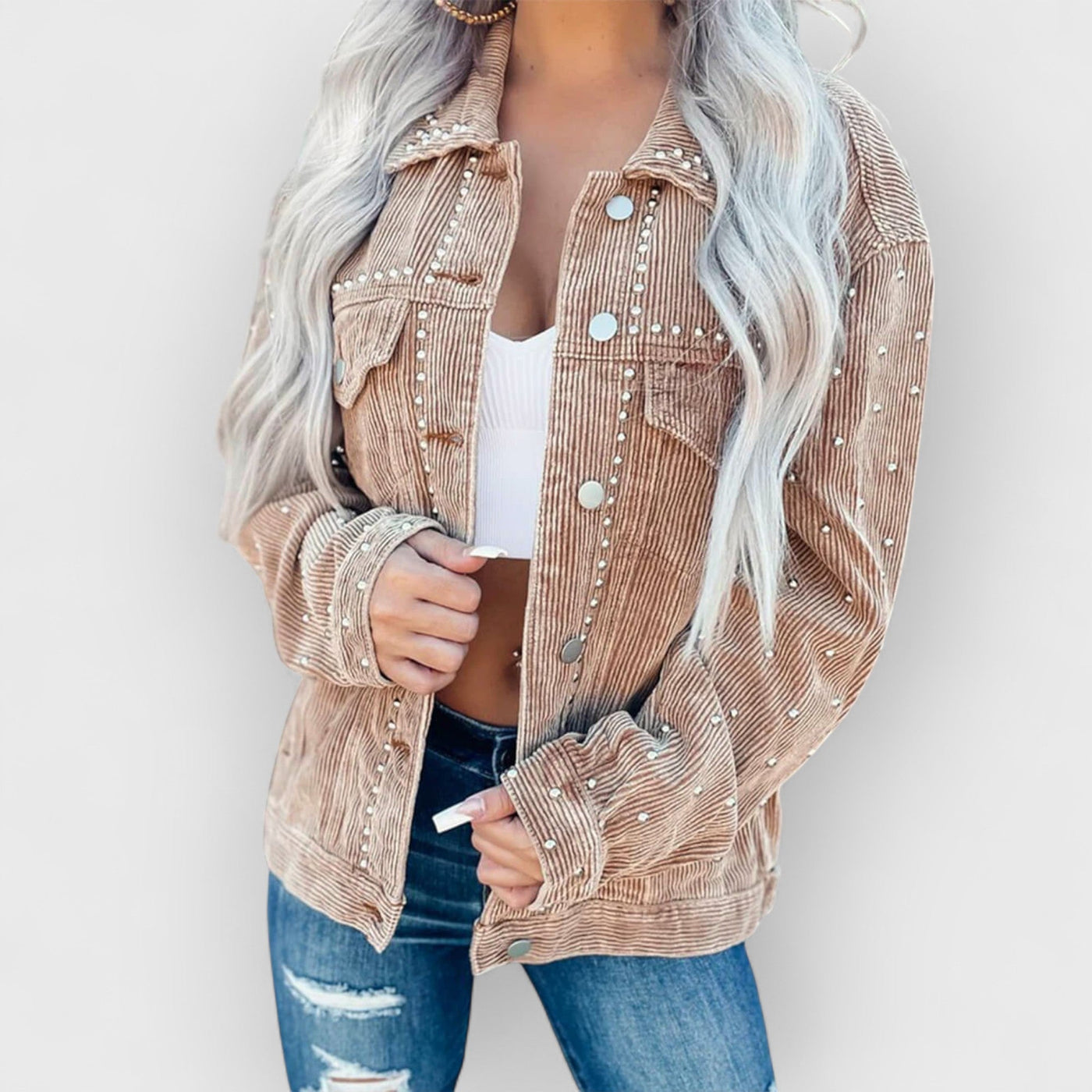 Casual Studded Heavy Duty Corduroy Cropped Jacket