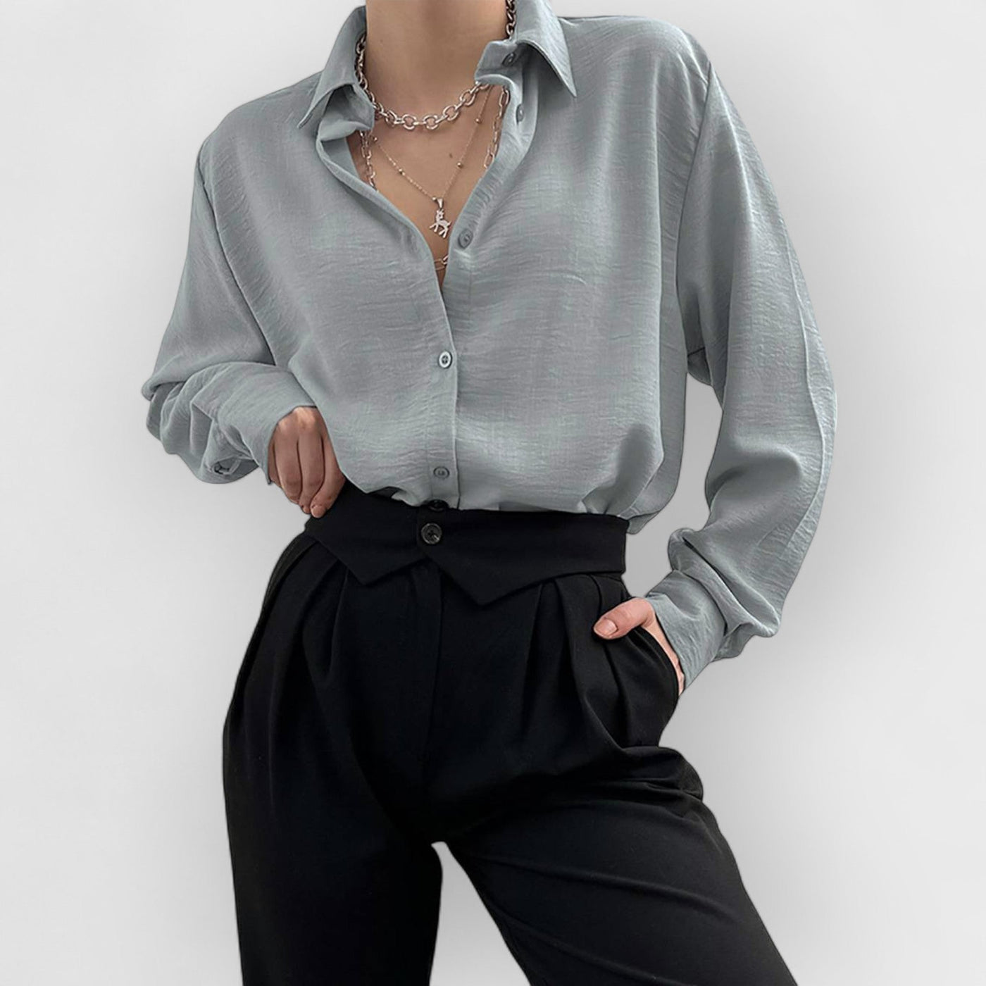Lapel collar single breasted shirt women's high-end casual long-sleeved