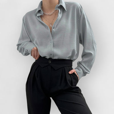 Lapel collar single breasted shirt women's high-end casual long-sleeved