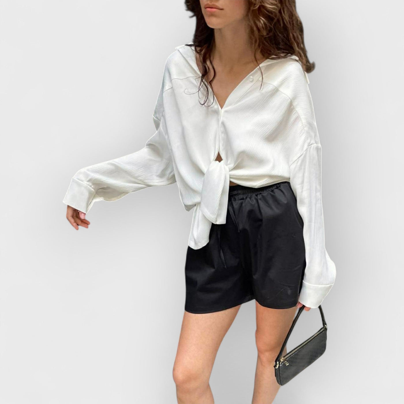 Tie-front Button Down Silk Shirt