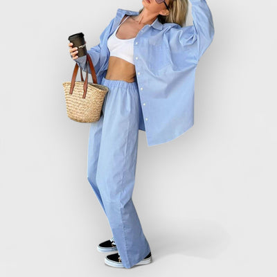 Blue Casual Shirt Two-Piece Set