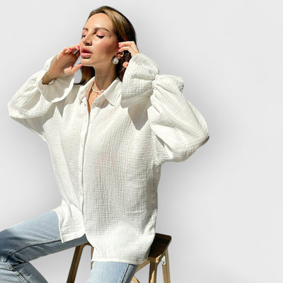 White Flared Long Sleeve Tie Front White Cotton Shirt