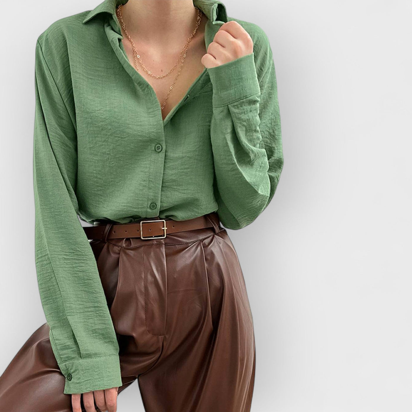 Lapel collar single breasted shirt women's high-end casual long-sleeved