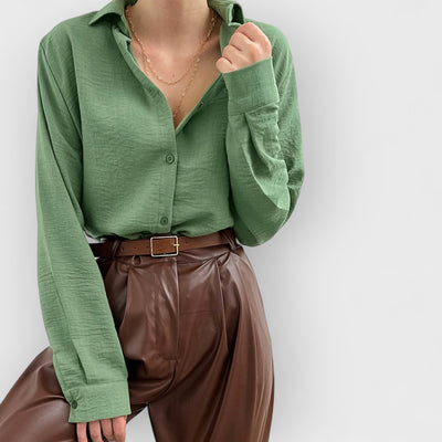 Lapel collar single breasted shirt women's high-end casual long-sleeved