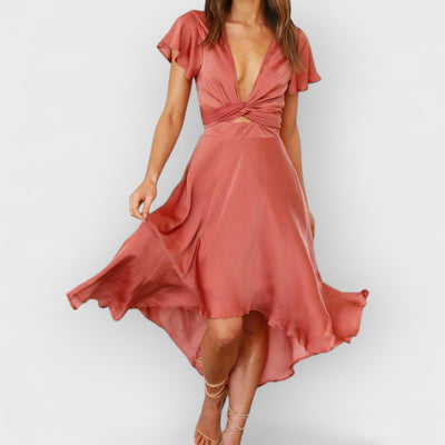 Sage Satin  Maxi Wrap Dress: Twist-Front Cutout