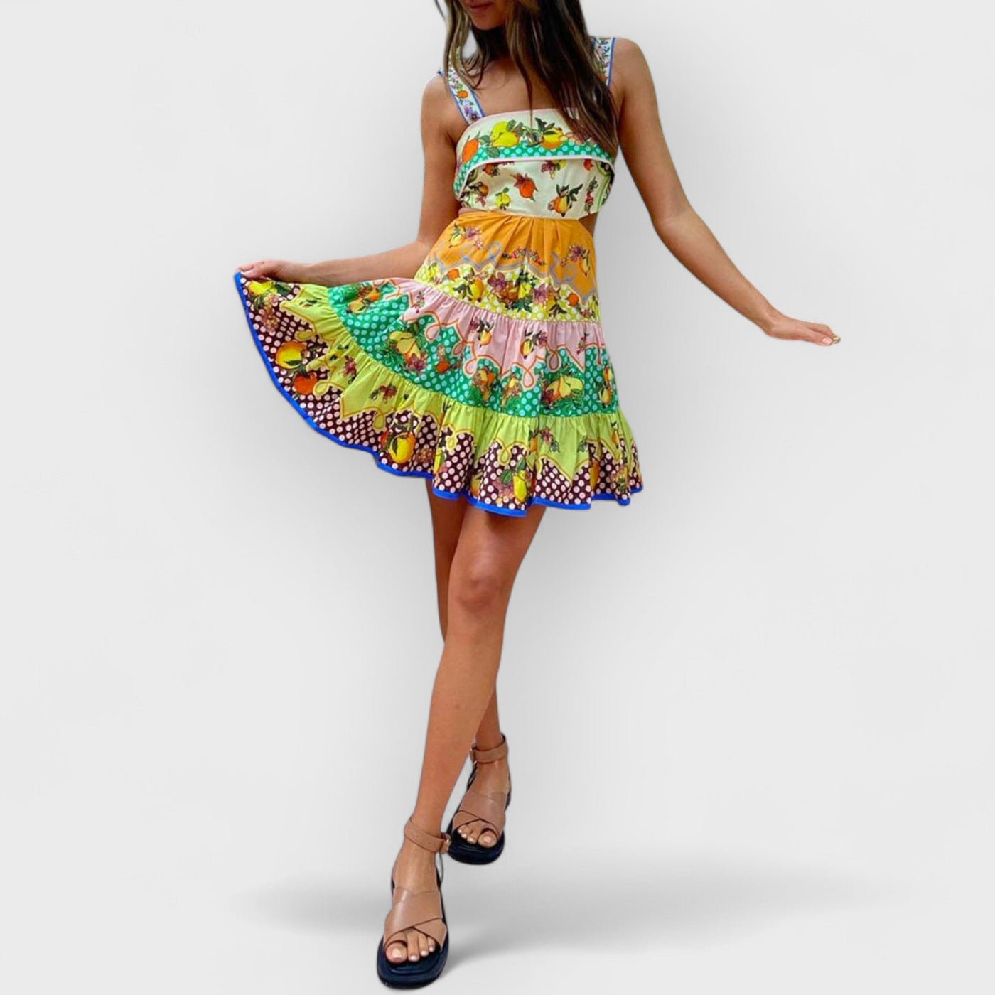 Summer MulticolorLemon Preated Hem Mini Dress