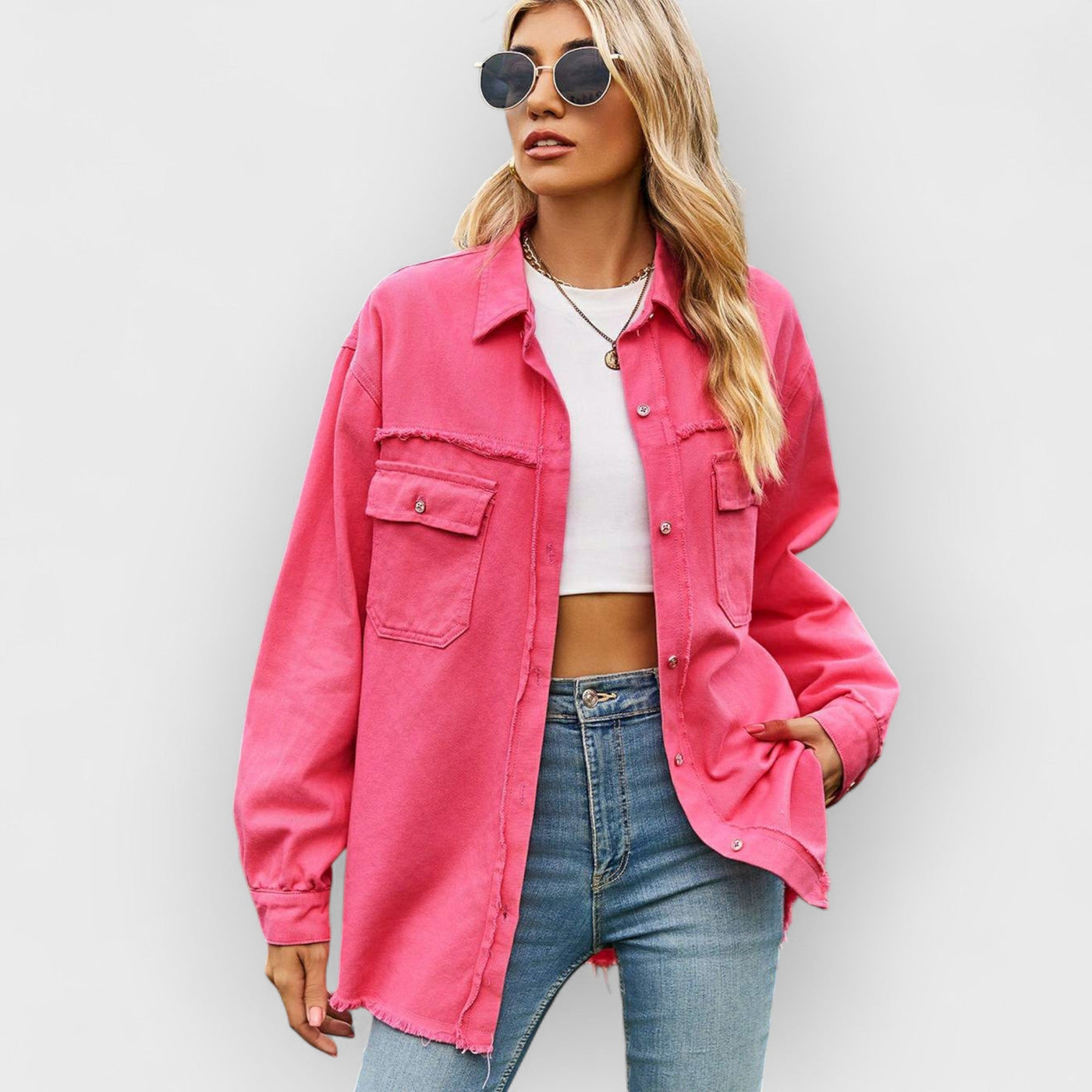 Pink Quilted Chest Pocket Shacket