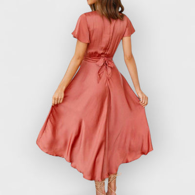 Sage Satin  Maxi Wrap Dress: Twist-Front Cutout