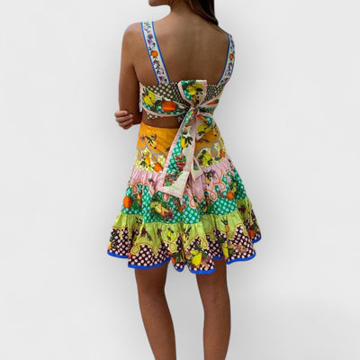 Summer MulticolorLemon Preated Hem Mini Dress