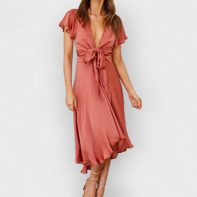 Sage Satin  Maxi Wrap Dress: Twist-Front Cutout