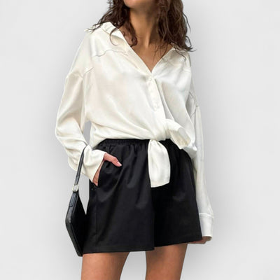 Tie-front Button Down Silk Shirt