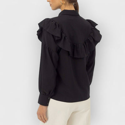 Ruffled Women Shirt Solid Slim Office Lady Frill Shirt