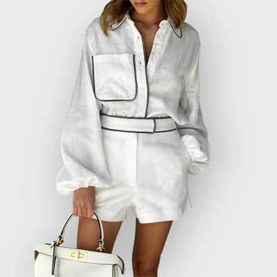 Black White Contrast Shirt Shorts Set